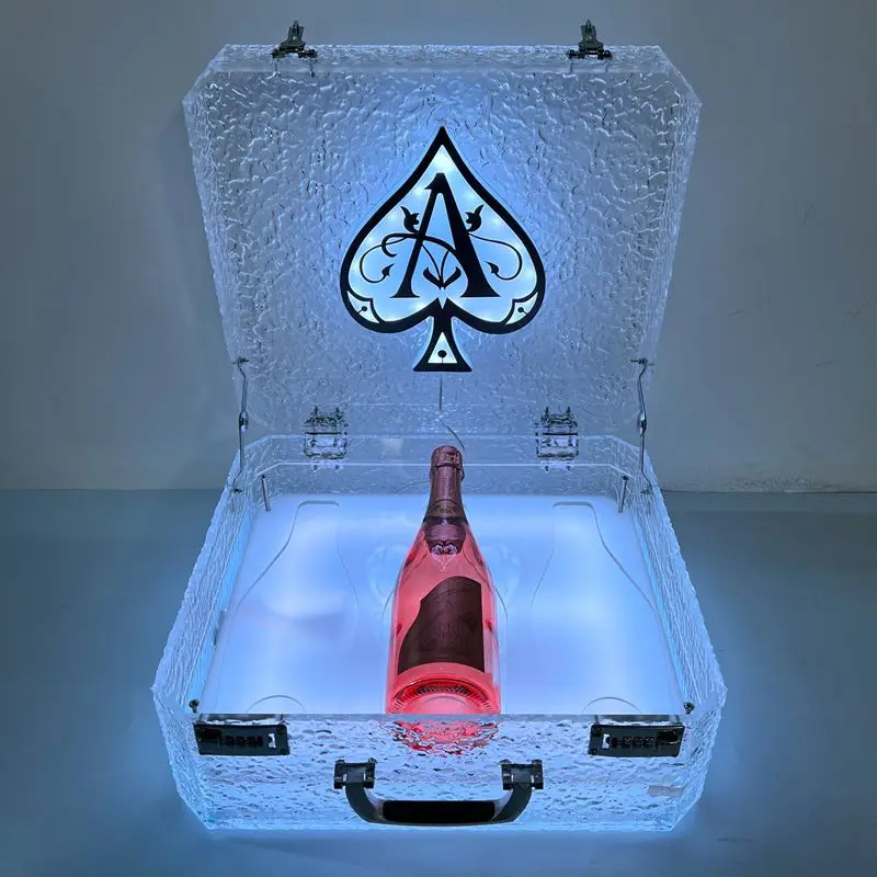 Customized Acrylic 3 Bottles Led Color Changing Bottle Presenter Tray Carrier Box Ace Of Spade Vip Bottle Carry Case for Bar