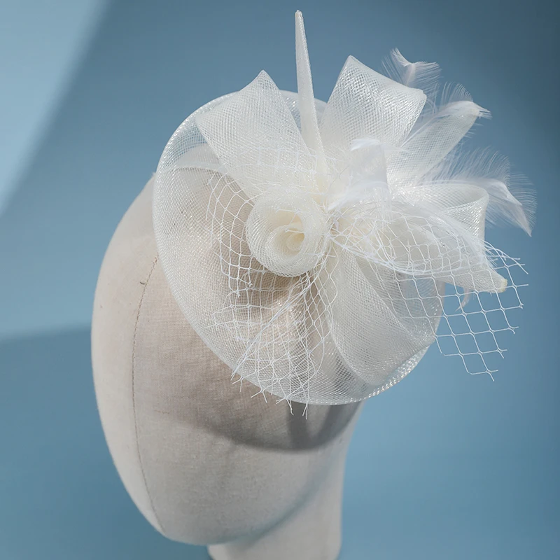 Trumpet Flower Shape Mesh Gauze Homburg Party Hat For Women Feather Formal Hat For Ladies