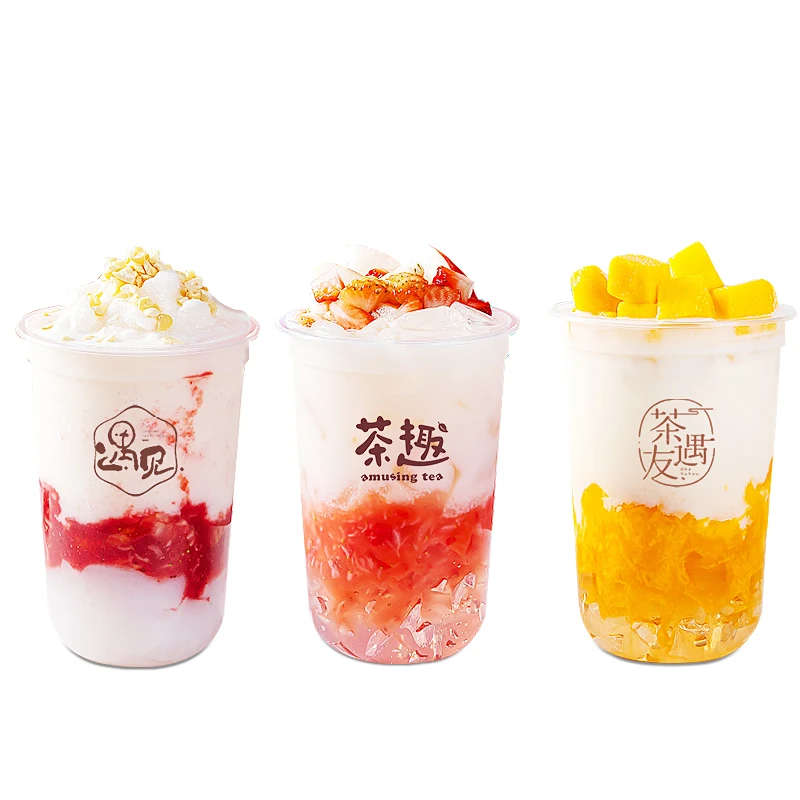Custom Wholesale pp cup 90mm 95mm U Shape Cup Disposable Plastic Bubble Tea Cup with lid