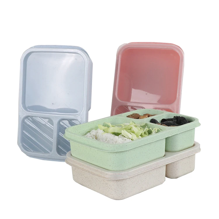 Wheat Straw Divider Lunch Box Student Office Dining Hall Plate Outdoor Portable Tableware Set Bento Box