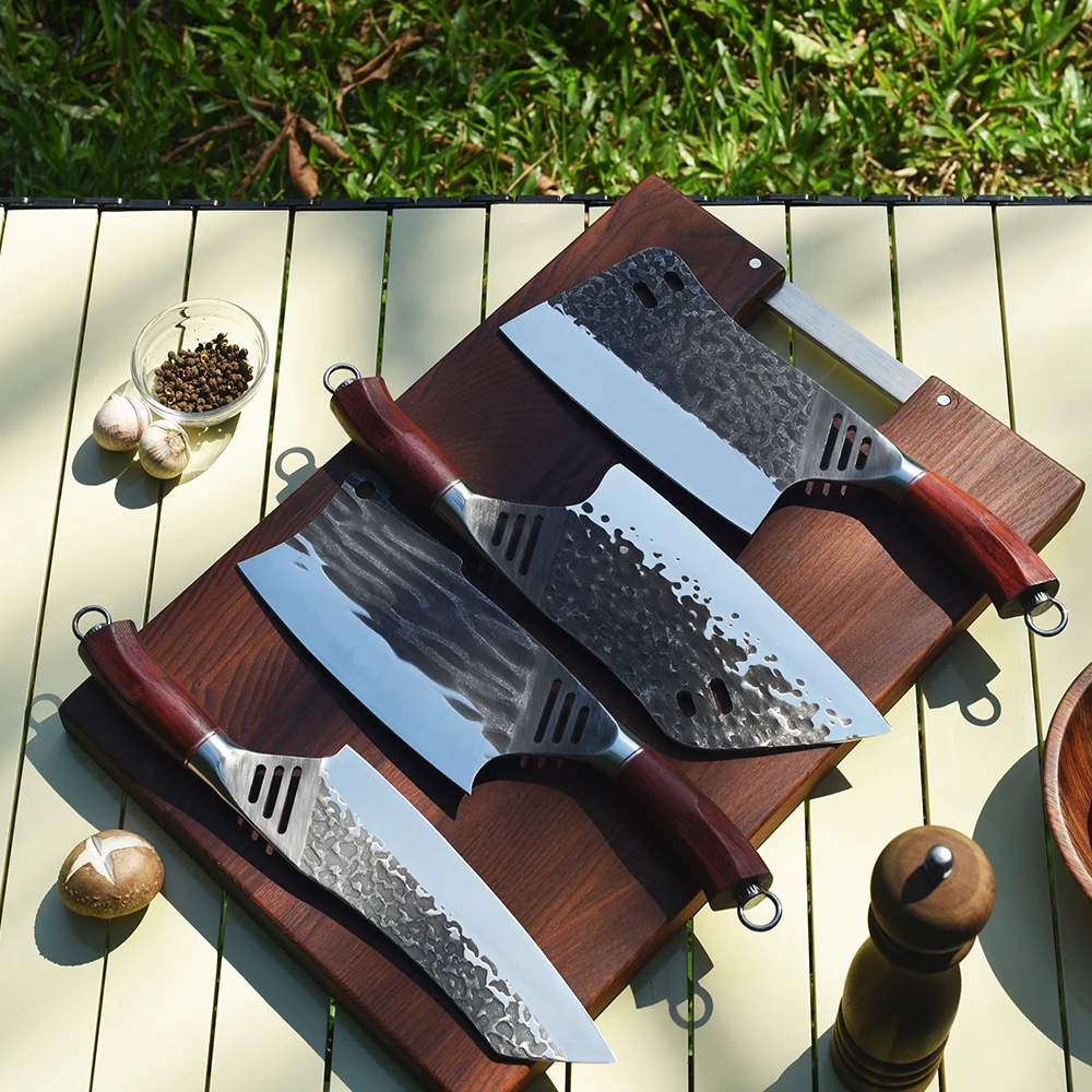 Professional 4 Piece Forging Hammer 50Cr15Mov Stainless Steel Kitchen Knives Sets Sharp Cooking Cleaver Butcher Knife Set