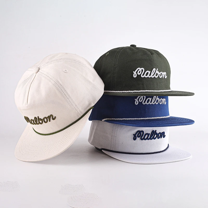 Nylon Unstructured 5 Panel Snapback Hat With Rope on Brim
