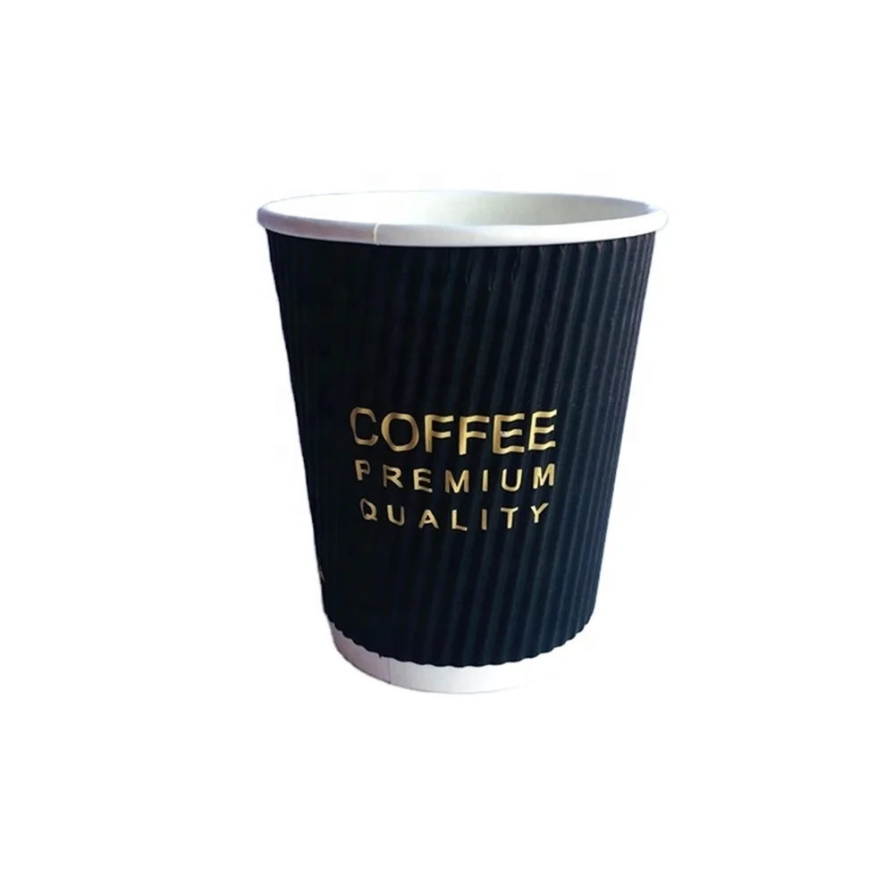 Customized design  printed PE coated double wall disposable ripple paper cups for hot coffee