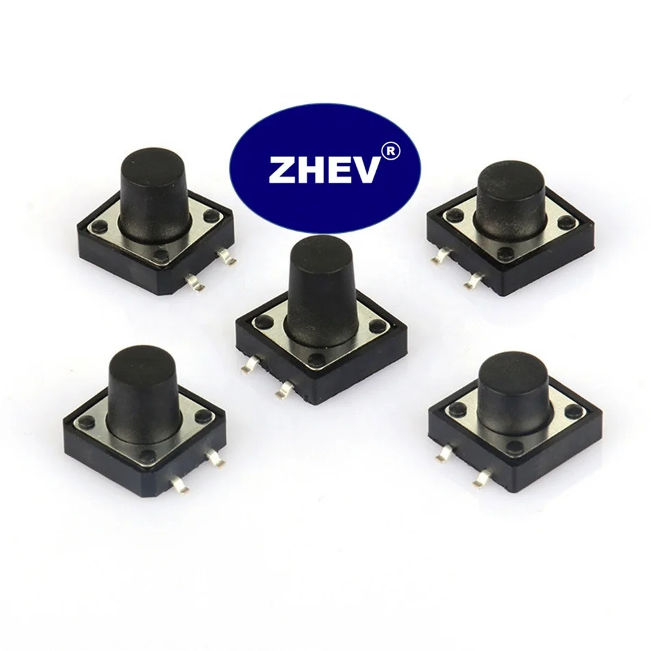 250GF SMD 12X12X9MM Tactile Switch With Reset Black Button Tact Reel Packing