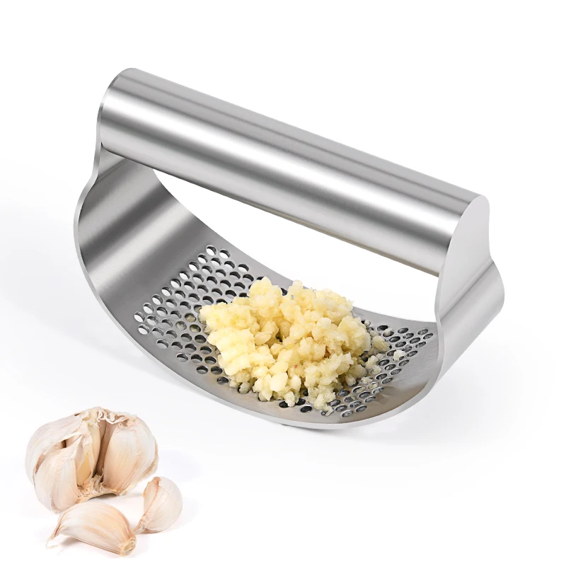 Stainless Steel Garlic Crusher Grinder Customized Curved Kitchen Accessories Plastic Manual Easy to Clean Kitchen Tools