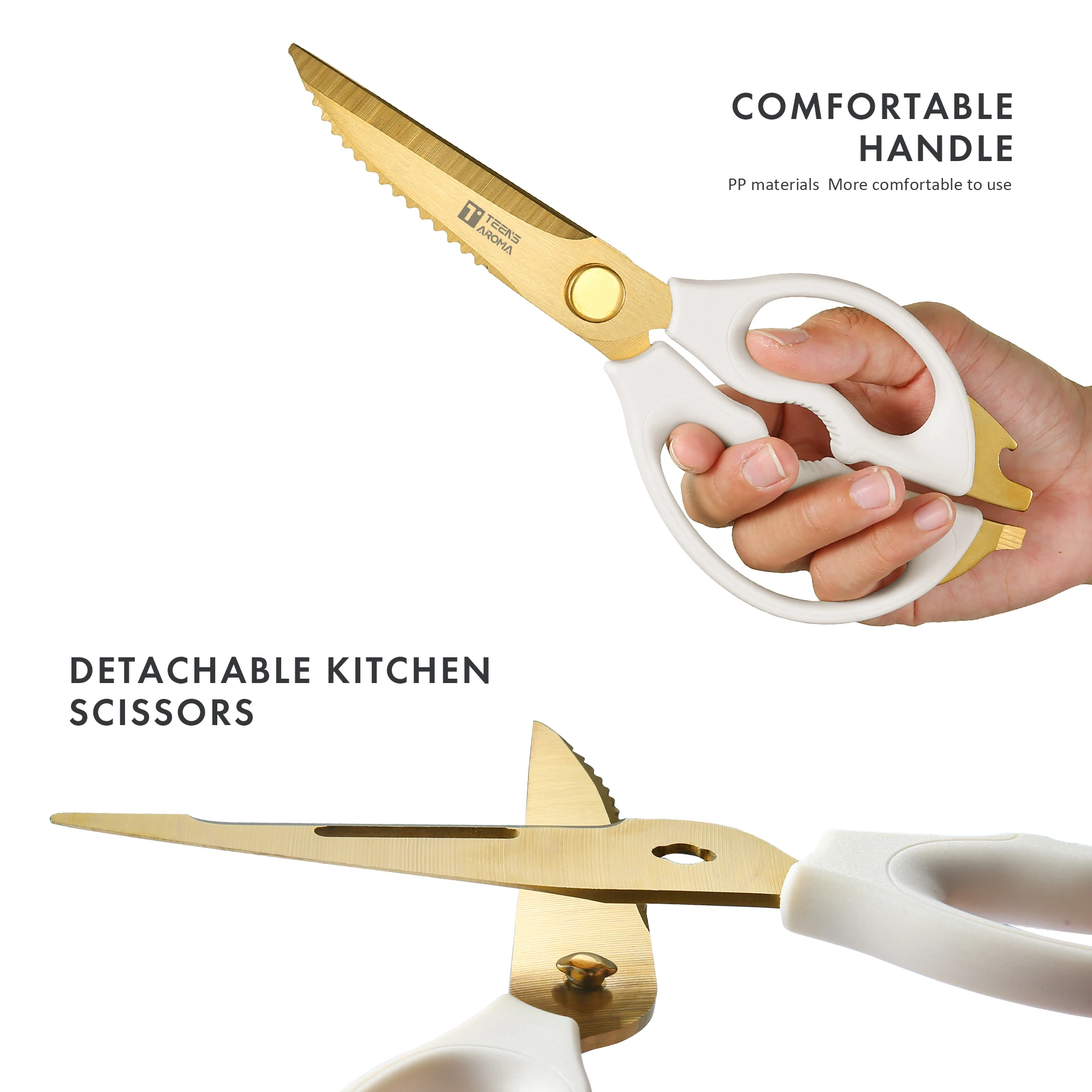 2024 New Arrival Detachable Kitchen Scissors Stainless Steel Gold Kitchen Shears Scissors all Purpose Heavy Duty Meat Poult