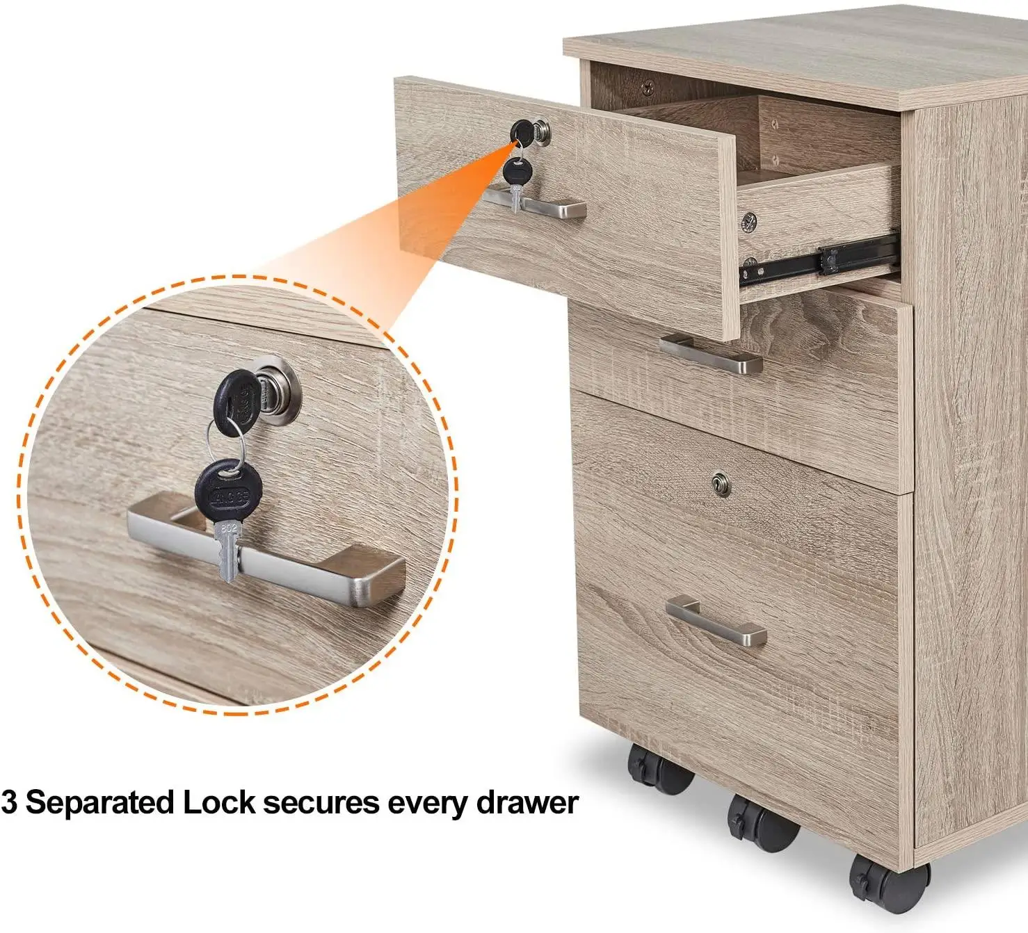 With Lock Office Under Desk 3-Drawer Vertical Mobile Wooden Filing