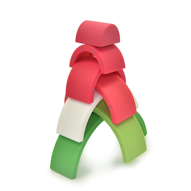 BPA free silicone watermelon stacker toy food grade baby educational stacking teether for baby silicone stacked toys