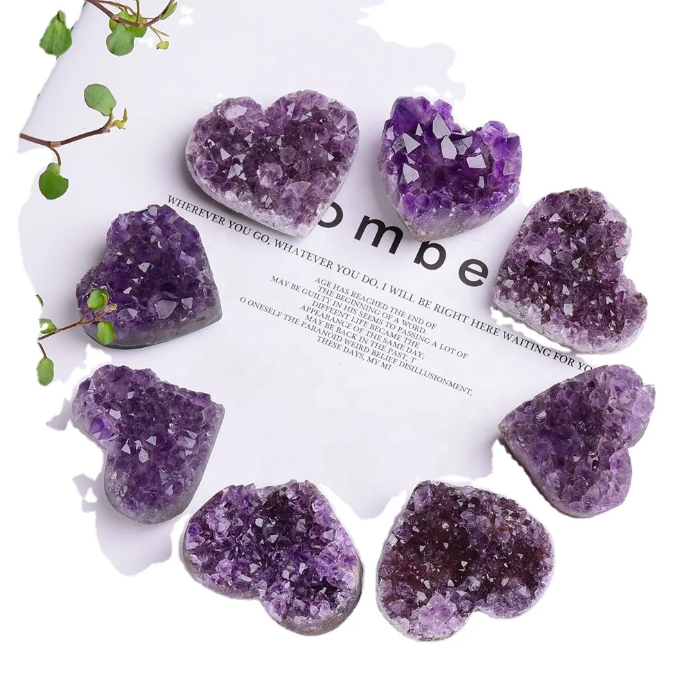 Wholesale raw Uruguay heart-shaped purple crystal crystal healin stone hole natural crystal cluster