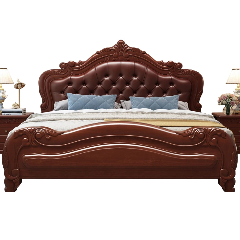 Customized Traditional American style Bed with upholstered King size Deluxe Master bedroom Furniture Sets Carved Queen Beds