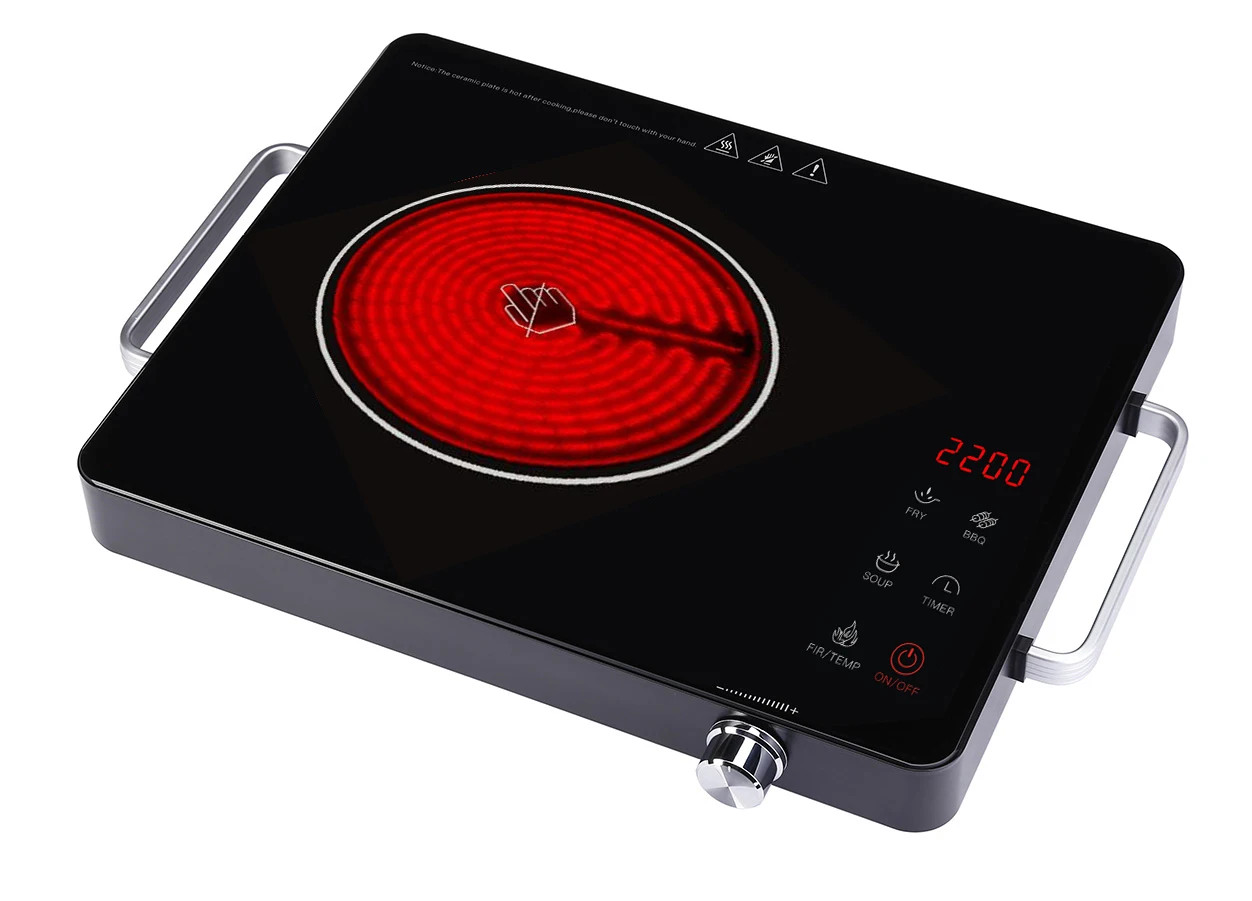 2000W Single burner  Black crystal plate Electric BBQ Stove Stainless Steel body with Handle Infrared Cooker