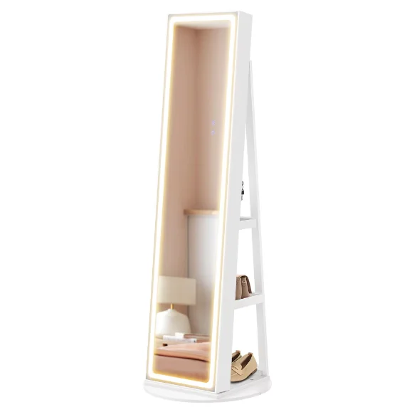 360 Degree Rotatable Jewelry Armoire with Storage Shelves Jewelry Cabinet with Full Length LED Mirror