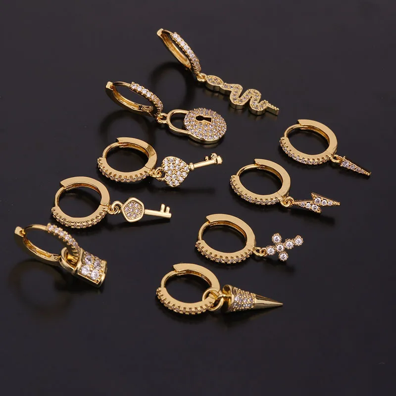 YW New arrival cross spike star moon charm hoop earring lobe piercing huggie hoops with charm Ear Piercing Jewelry