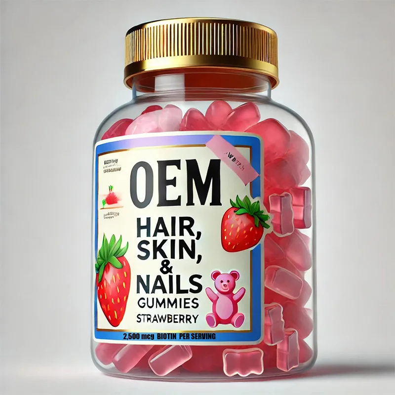 OEM ODM Only Accept Customization Strawberry Gummies With Vitamin Biotin Hair Nail Skin Growth Vitamins C and E Gummies