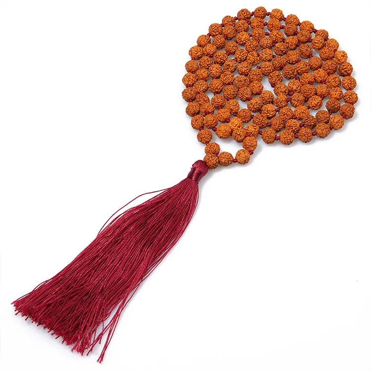 Оптовая продажа с фабрики Bodhi Бусы Длинные ожерелья кисточками 108 Mala Rudraksha Круглые Шнур узелковое