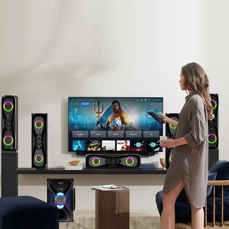 Customized Active Floor Standing Heavy Bass Sound Home Theater Woofer Bluetooth Speakers Wooden Subwoofer 5.1 Home Theater