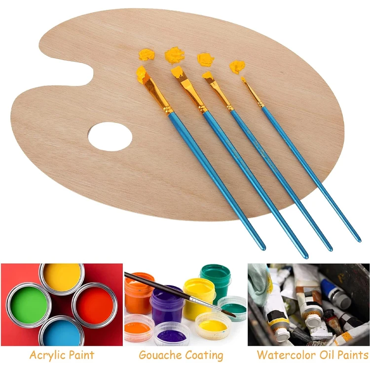 Manufacturer direct sales oval rectangular wooden artist paint palette for mixing acrylic oil paint