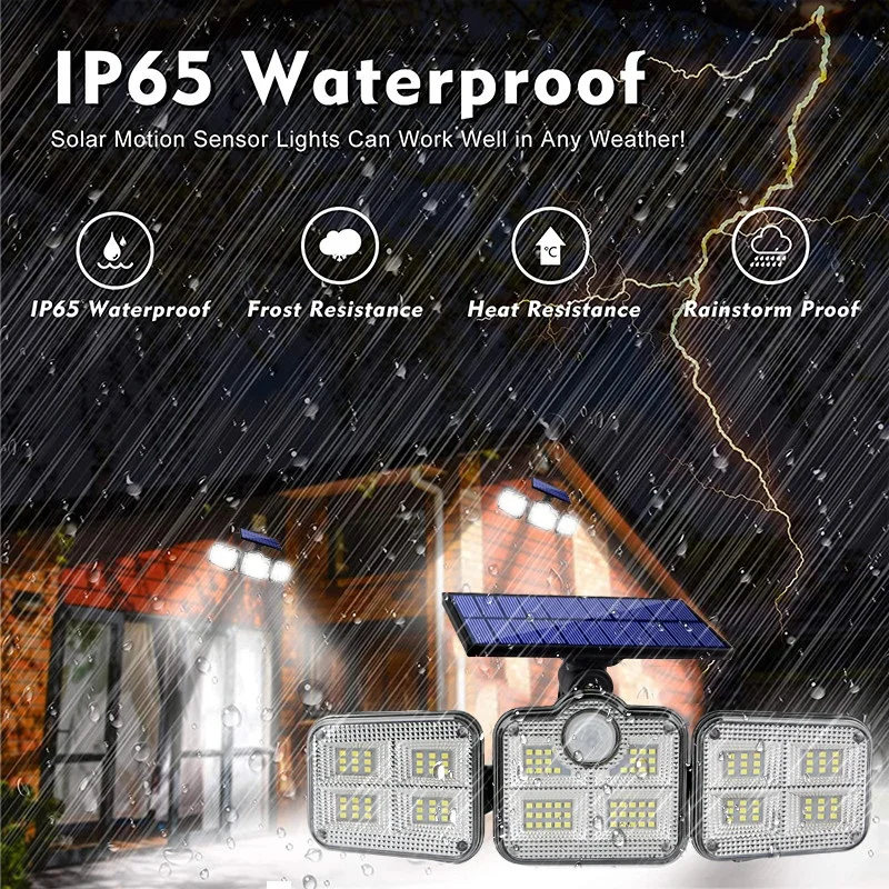 LED Solar Light Led122 Outdoor Three Head Motion Sensor 270 Wide-angle Lighting Waterproof Remote Control Street Lamp Unolight