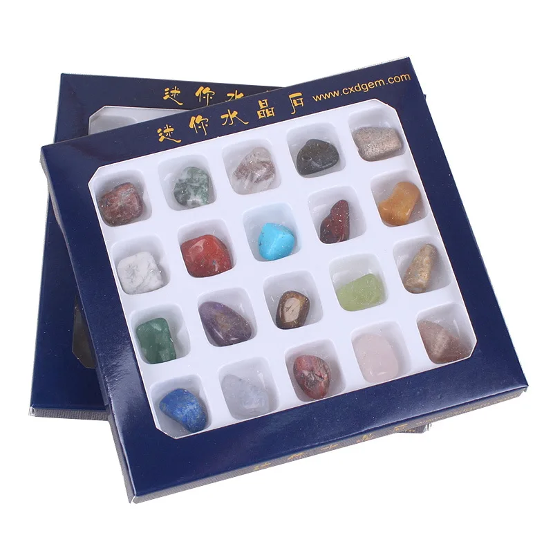 Natural 7 Chakra Crystal Stone Tumbled Different Mineral Rock Crystal Gemstone Set BOX