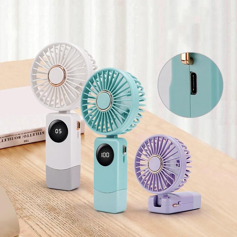 Rechargeable Air Circular Hand Fan Outdoor 1200mAh Handheld Portable Foldable Electric Mini Fan
