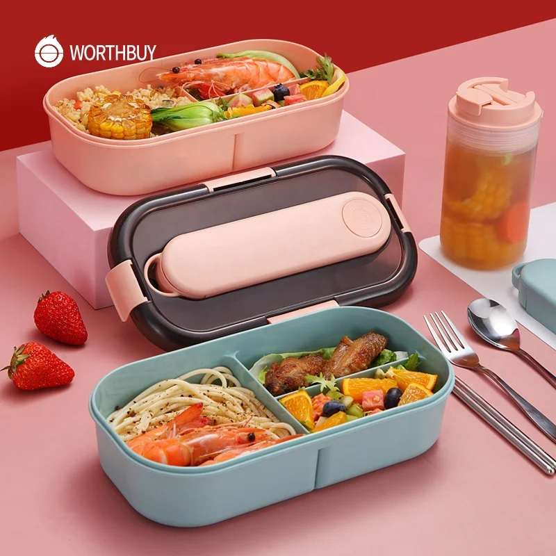 WORTHBUY Japanese Microwave Bento Box Plastic Lunch Box For Kids Leak-Proof Food Container School Food Box With Compartment