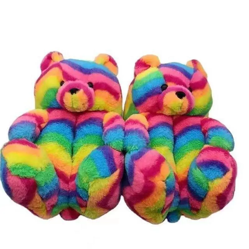 Teddy bear plush slippers cute cartoon couple family warm home cotton shoes winter thickened bag heel