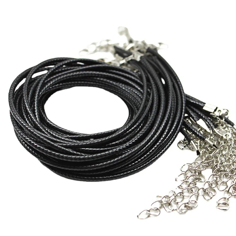 100PCS 45/50/60/70 cm Black Braid Wax Cord DIY Pendant Necklace Jewelry Making Handmade Leather Rope Steel Clasp String Chain