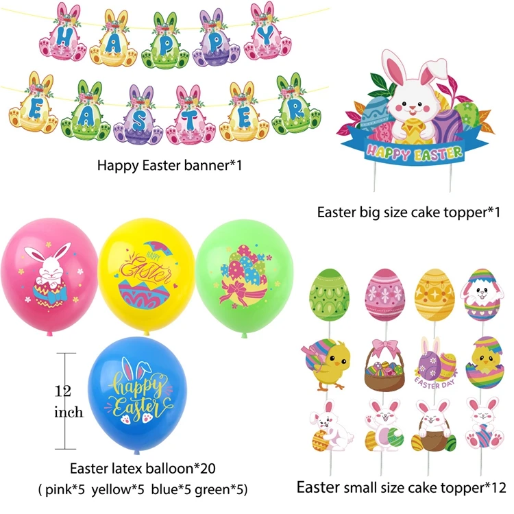 Easter Latex Balloons Rabbit Banner Egg Cake Topper Kit Festival Party Layout Prop For Spring Easter Birthday Party Decors KK016
