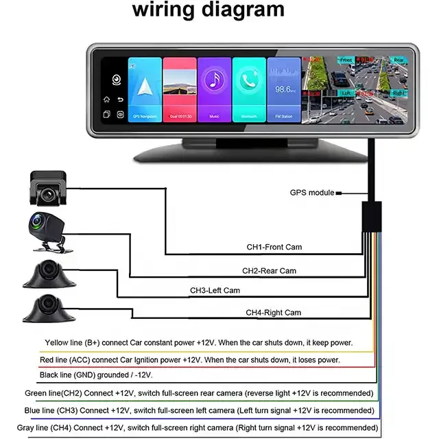 Relee Touch Screen Mirror DVR 4G LTE Android Car Vehicle Dashboard 4 Channel Cam with GPS WIFI Mobile Remote Monitor