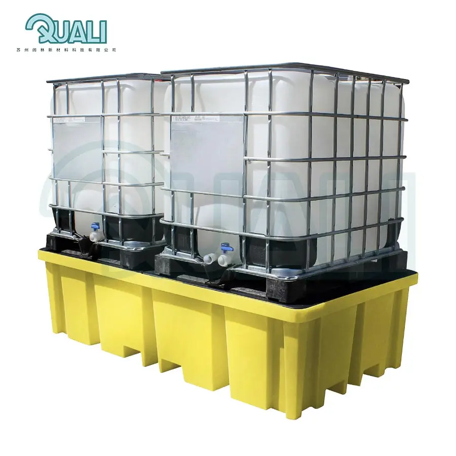Quali Warehouse Storage Double IBC Spill Containment Pallet Forklift Two IBC Plastic Spill Pallet For Liquid Storage