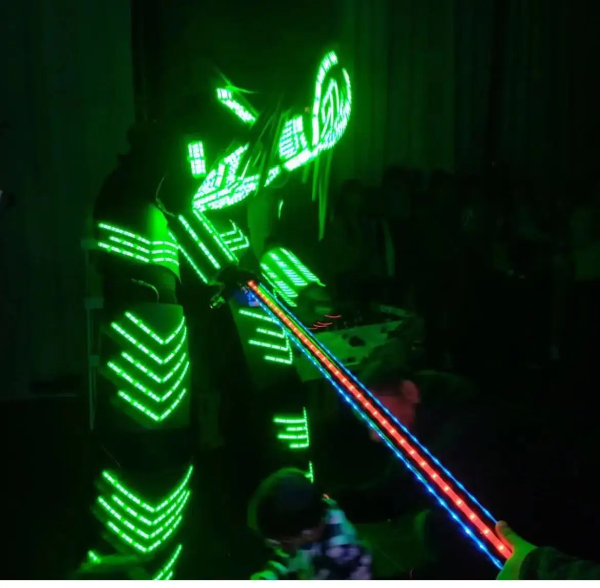 LED Robot Costume Clothes Light Up Stilts Walker Clothing Full Color Pixel Helmet Laser  LED Luminous Jacket Suit