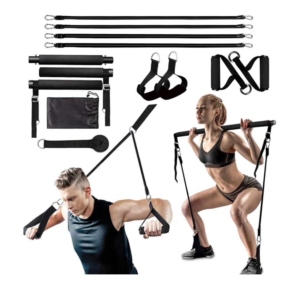 2023 New 3 Section Adjustable Pilates Bar Kit With 6 Resistance Bands /Pilates Bar Kit With Rubber Resistance Bands