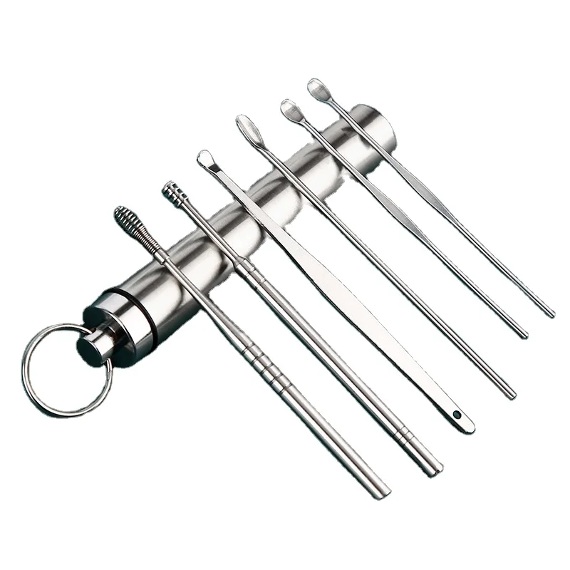 Gloway Custom Stainless Steel Earpick For Ear Cleaning Earpick Spoon Cleaner Mini Portable Spiral Ear Cleaning Tool Set