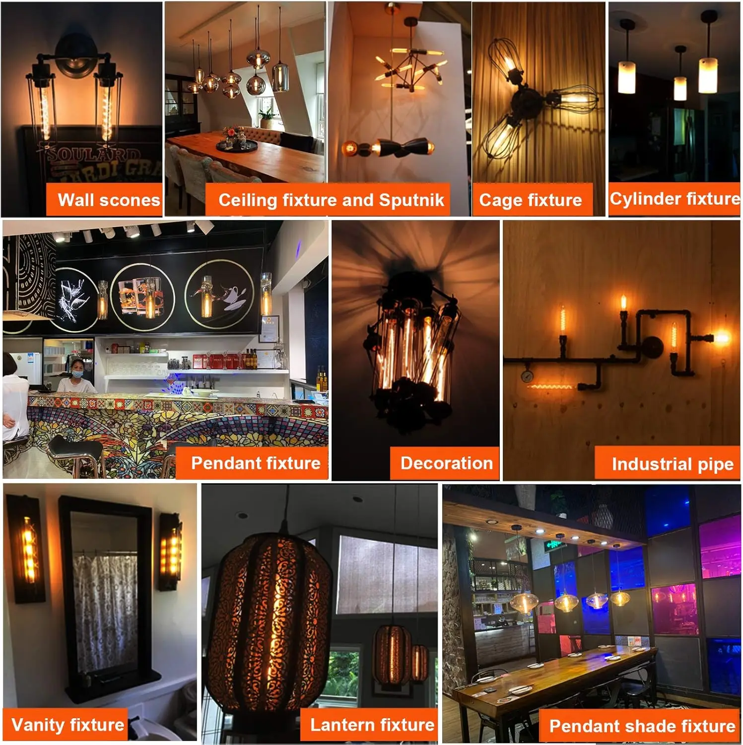 E14 Edison LED Long Tube Light AC220V 2700K 4000K 6000K Vintage Filament Lights T30 Tubular Bulb for Wall sconces Pendant