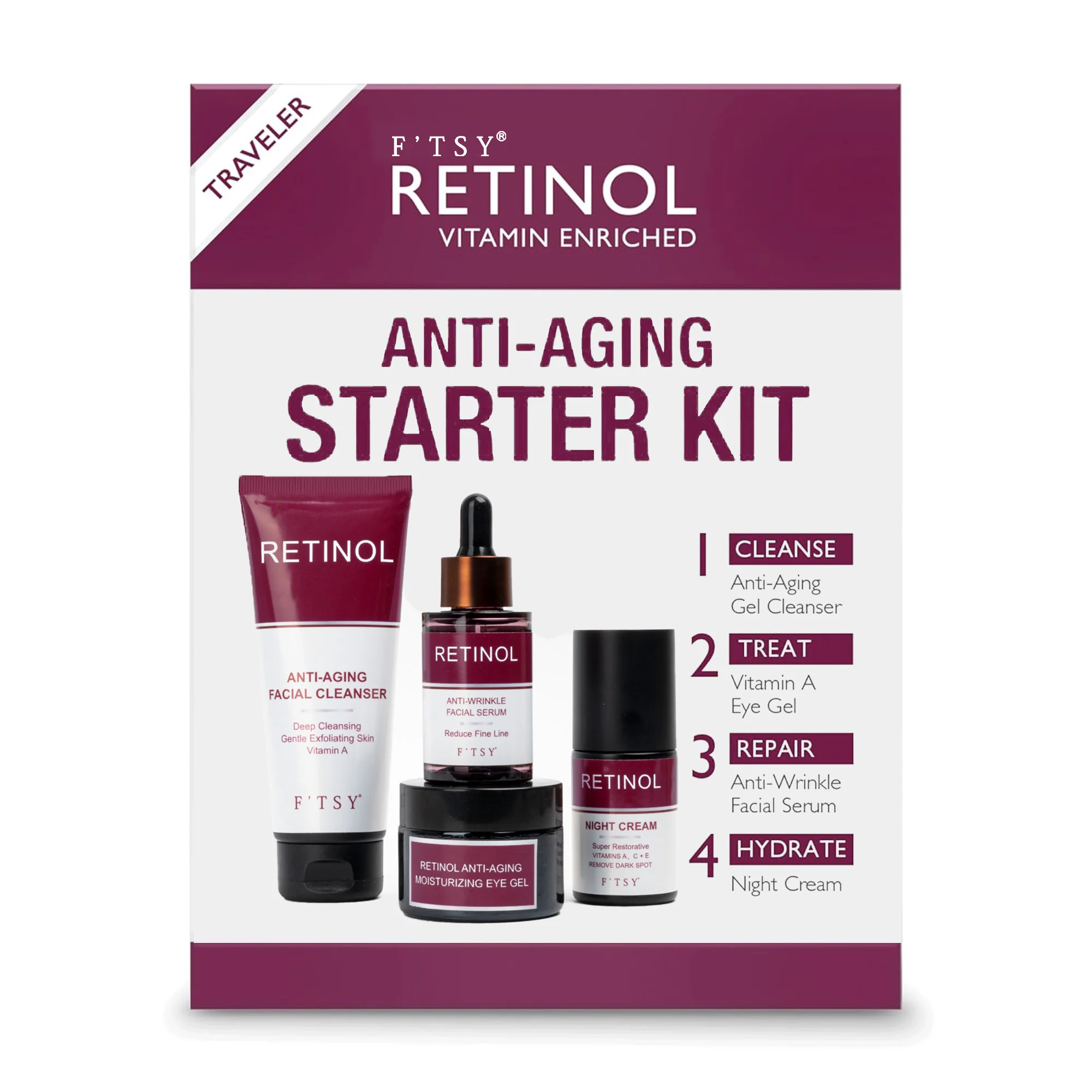 Private Label Vegan Bakuchiol Moisturizing Retinol Set Face Cream Anti Aging Serum Retinol Skin Care Set