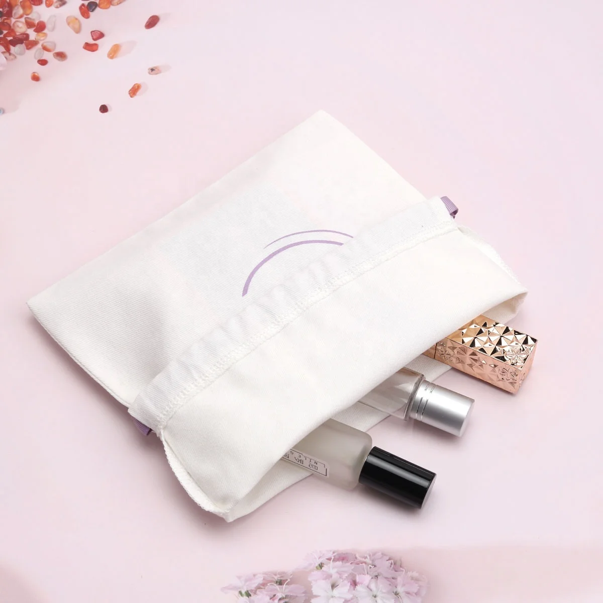 Custom Logo Printed White Cotton Twill Shoe Storage Drawstring Bag Soild Cotton Gift Hat Handbag Dust Bag