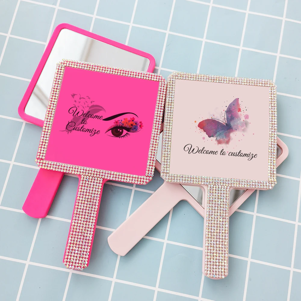 Оптовая продажа небольшое металлическое косметическое зеркало со стразами