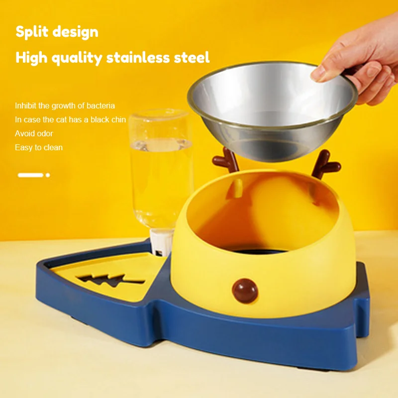 Three In One Christmas Tree Cat Dog Bowl Water Dispenser Double Ear Stainless Steel Milu Deer Pet Bowl