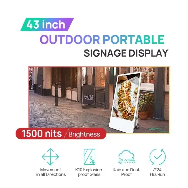 Best Selling Capacitive Battery Powered High Brightness Moveable Advertising Equipment Screen Floor Standing Outdoor 6mm