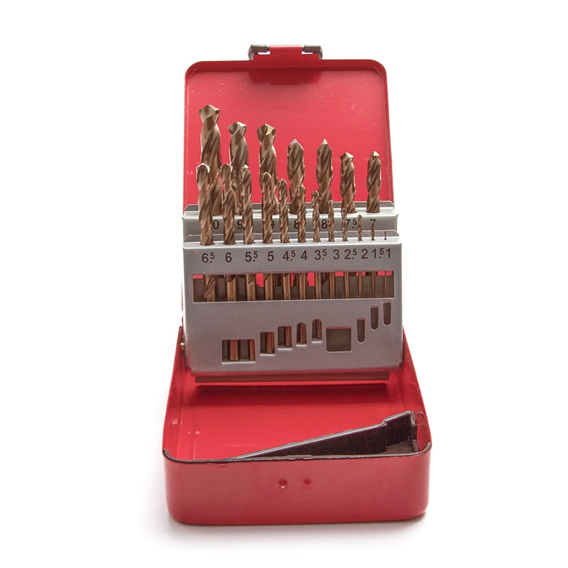19pcs DIN 338 Hss Straight Shank Titanium M35 Cobalt Twist Drill Bit Set With Metal Box For Metal Drilling