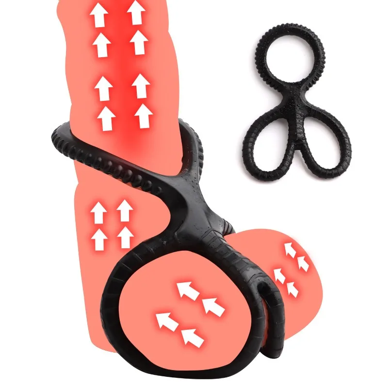 Silicone Three Ring Waterproof Male Products Strong Vibration Delay Ejaculation Penis Cock Ring Sex Toy Black Customized