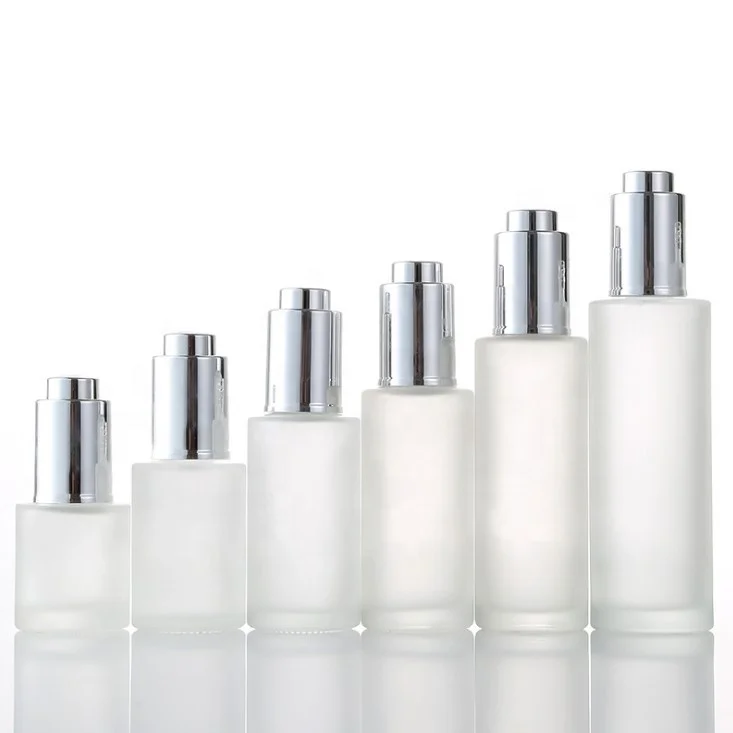 20ml 30ml 50ml 60ml 100ml clear frosted press pump button glass dropper bottle cosmetic serum bottle with pipette
