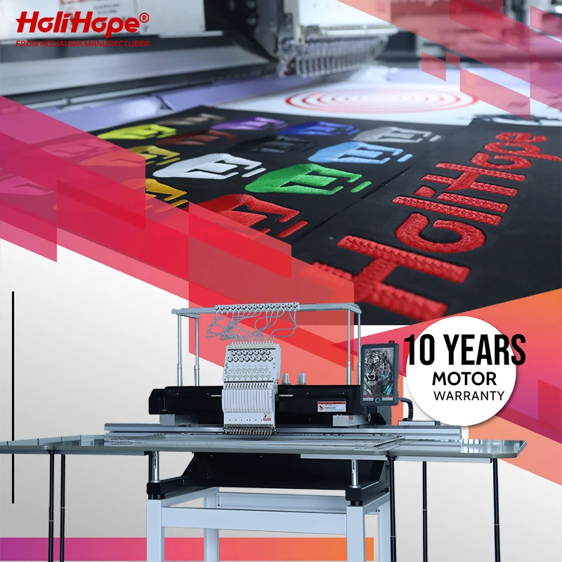 10 YEAR WARRANTY HOLIHOPE 1 head embroidery machine single head hat t-shirt 3D embroidery machine like Tajima embroidery machine