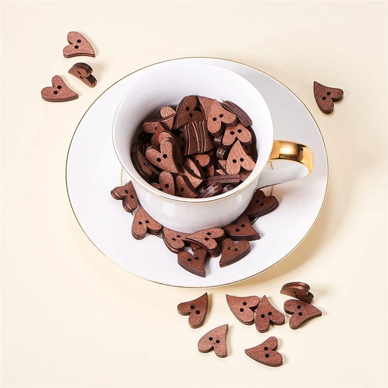 20Mm Wooden Heart 2 Hole Shirt Buttons Wooden Heart Buttons For Children