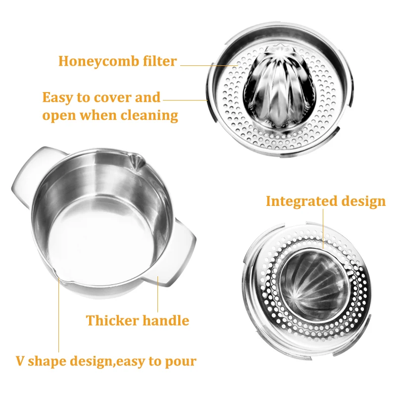 Amazon Manual Citrus Orange Grapefuit Reamer Rotation Press Juicer 304 Stainless Steel Lemon Squeezer with Strainer