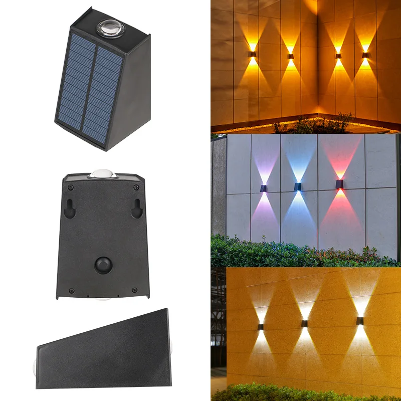 New Solar Up And Down Outdoor Wall Lamp Exterior Wall Mounted Waterproof Villa RGB Solar Wall Light