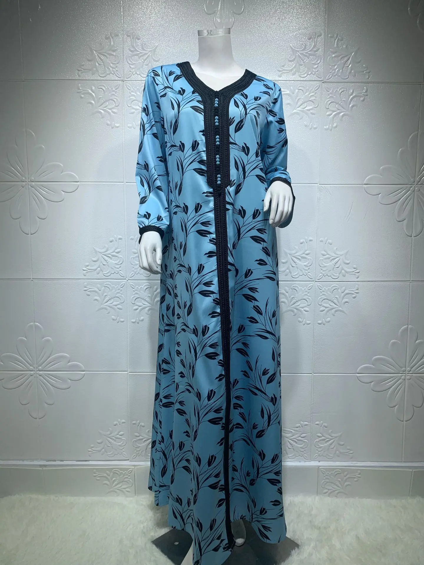  1308 мусликло Рамадан платье с цветочным принтом абайя Дубай мусульманский Средний Восток женщин