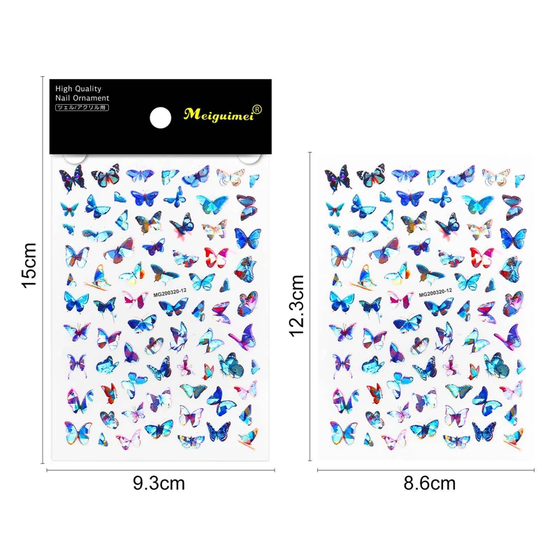 
MG Series 3D Laser Butterfly Adhesive Nail Art Sticker Colorful Butterfly Nail Decals Decorations 