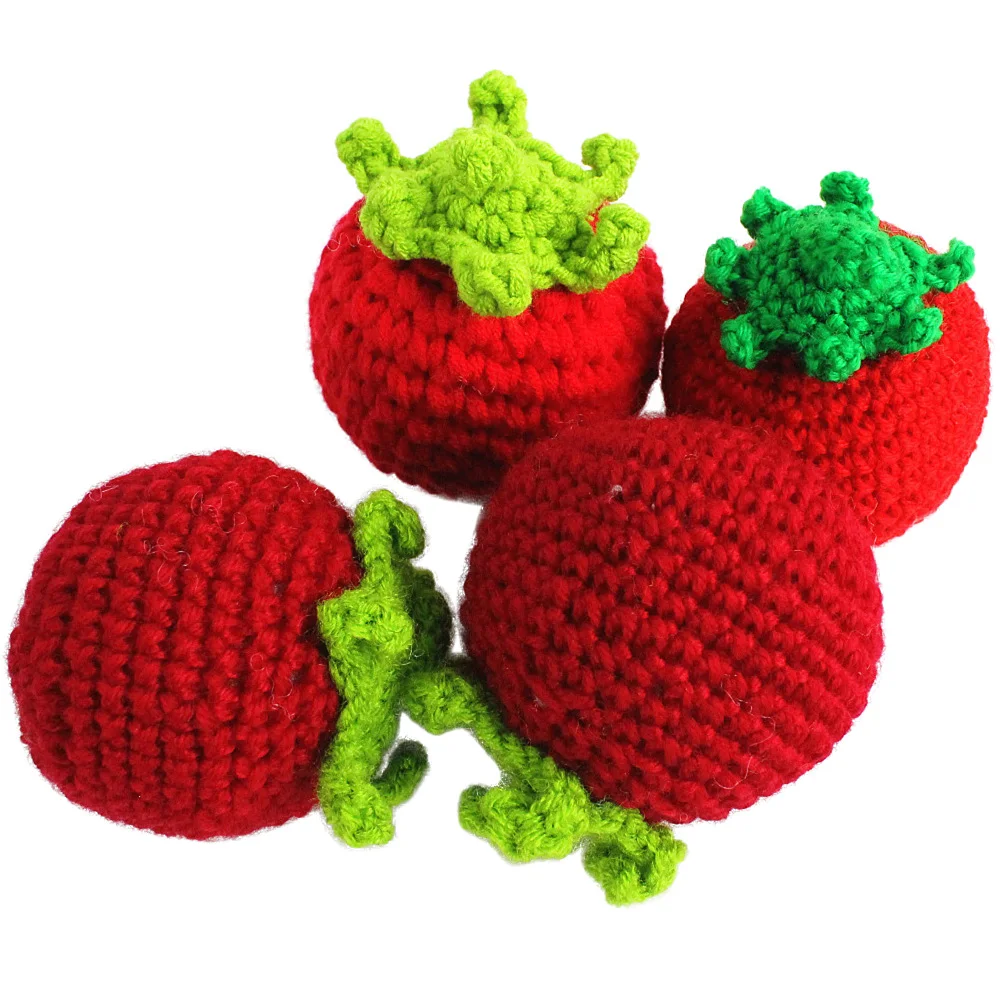 Multi colors small mushroom handmade crochet rattle toy for baby OEM custom cute crochet fruit