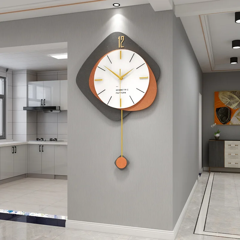 Metal Pendulum clock modern light luxury wall clock with brass scale color MDF clock face